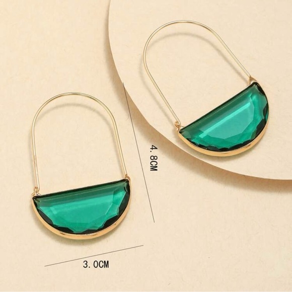 Gold and Green Faceted Glass Hoop Earrings - Picture 2 of 3